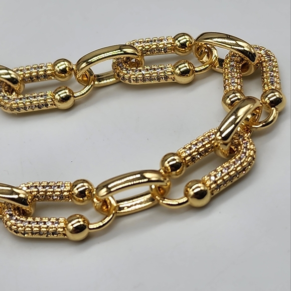 Premium Chunky Necklace Rhodium 18K Gold Plated Chain White Topaz - Picture 9 of 11